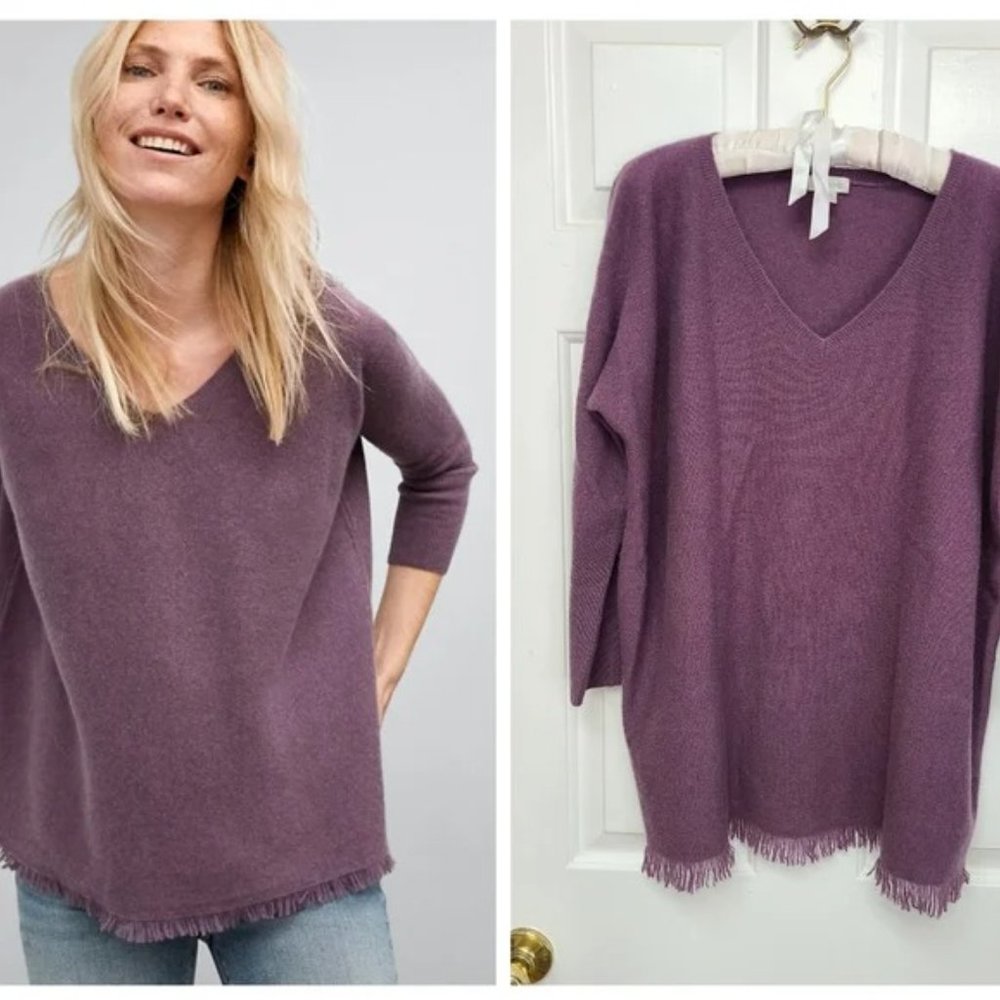 Garnet Hill Fringe Hem Cashmere V-Neck